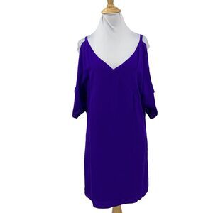 Lavender Brown Silk Dress Women XS Extra Small Purple Cold Shoulder V Neck Lined